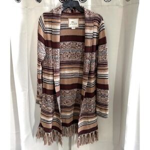 Bob Timberlake Aztez Cardigan Med Wool Blend Western Fringe Blanket Long 18913x